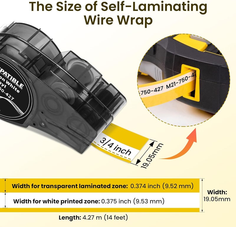 Wonfoucs 4 Pack Compatible M21-750-427 Self-Laminating Wire Wrap Label Tape, 0.75" W x 14' L (19.05 mm x 4.27 m), Vinyl Wire & Cable Lables for Control Panels/Electrical Panels, Black on White - Image 2